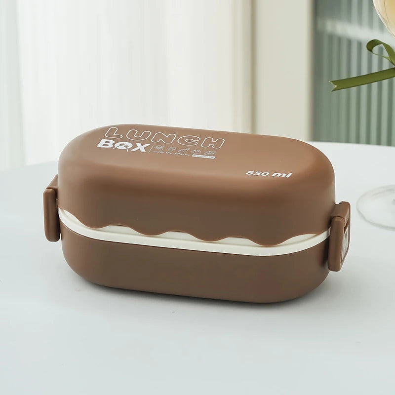 850ML Portable Double-layer Lunch Box Microwavable Bento Box With Tableware Sealed Leak-proof Food Storage Container
