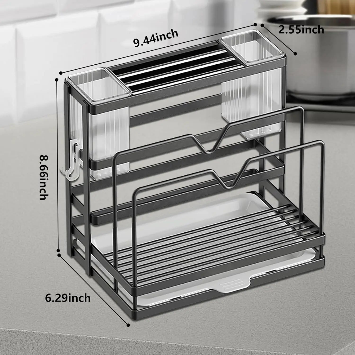 5-in-1 Wall Mounted Kitchen Organizer - Heavy-Duty Stainless Steel Utensil Holder | 20lbs Capacity for Cutting Boards/Knives