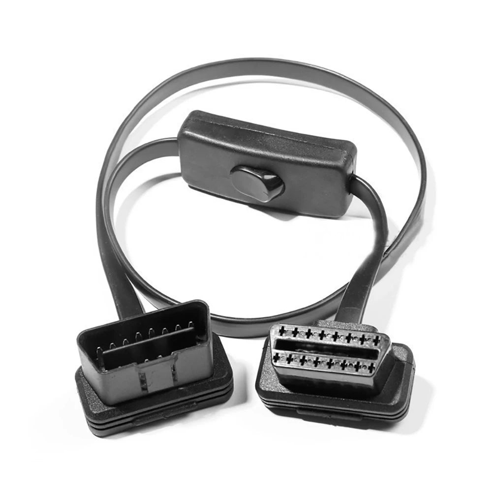 OBD2 Male to Female Right Angle Diagnostic Extension Cable 60CM with Power Switch OBD Switch Cable Diagnostic Tool
