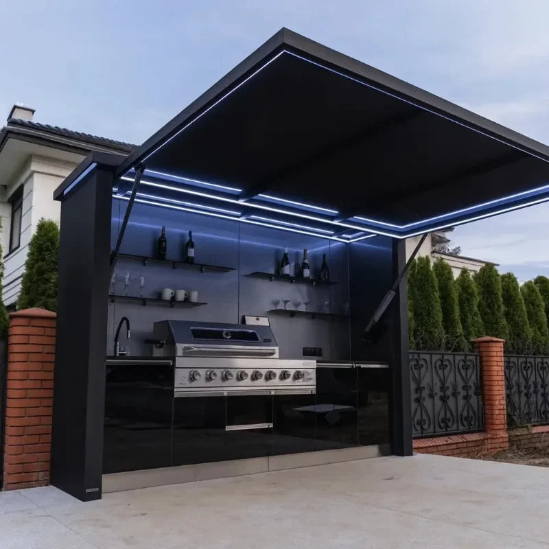 Modular Outdoor Kitchen Pod with SUS 304 Cabinets, Pre-assembled All-in-one BBQ Station for Luxury Villa Garden Customized