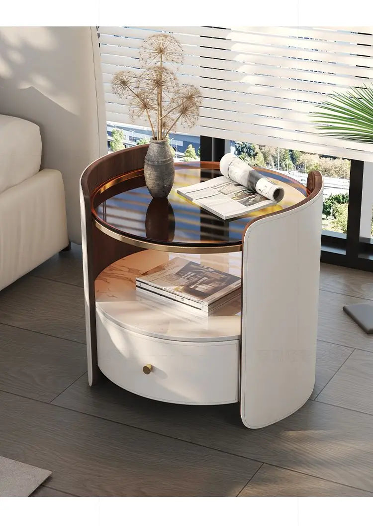Modern Italian Round Bedside Table: Minimalist Design, Luxury & High-End Storage for Home Bedrooms