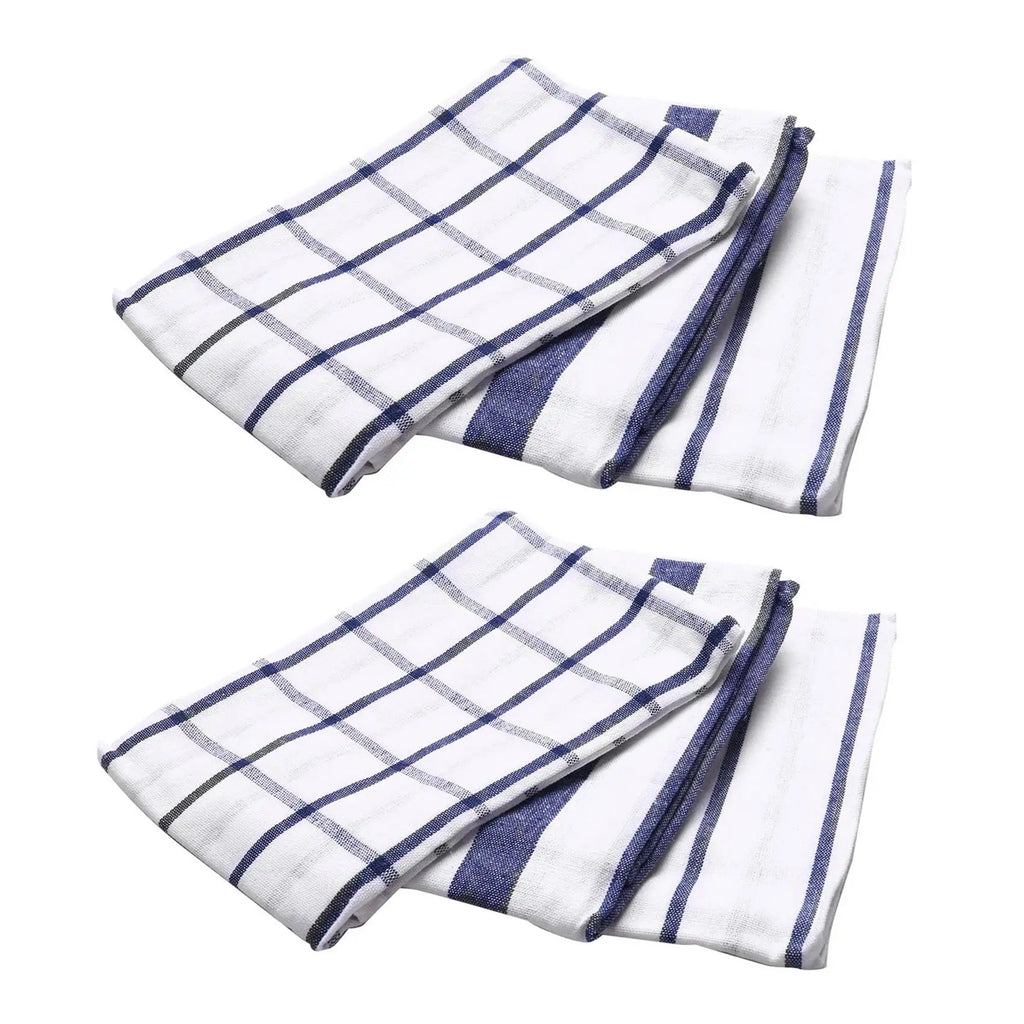 AFOURT-6Piece High Quality Blue White Plaid Striped Tea Towel Kitchen Towel Napkin Table Cloth 100% Cotton Woven Fabric