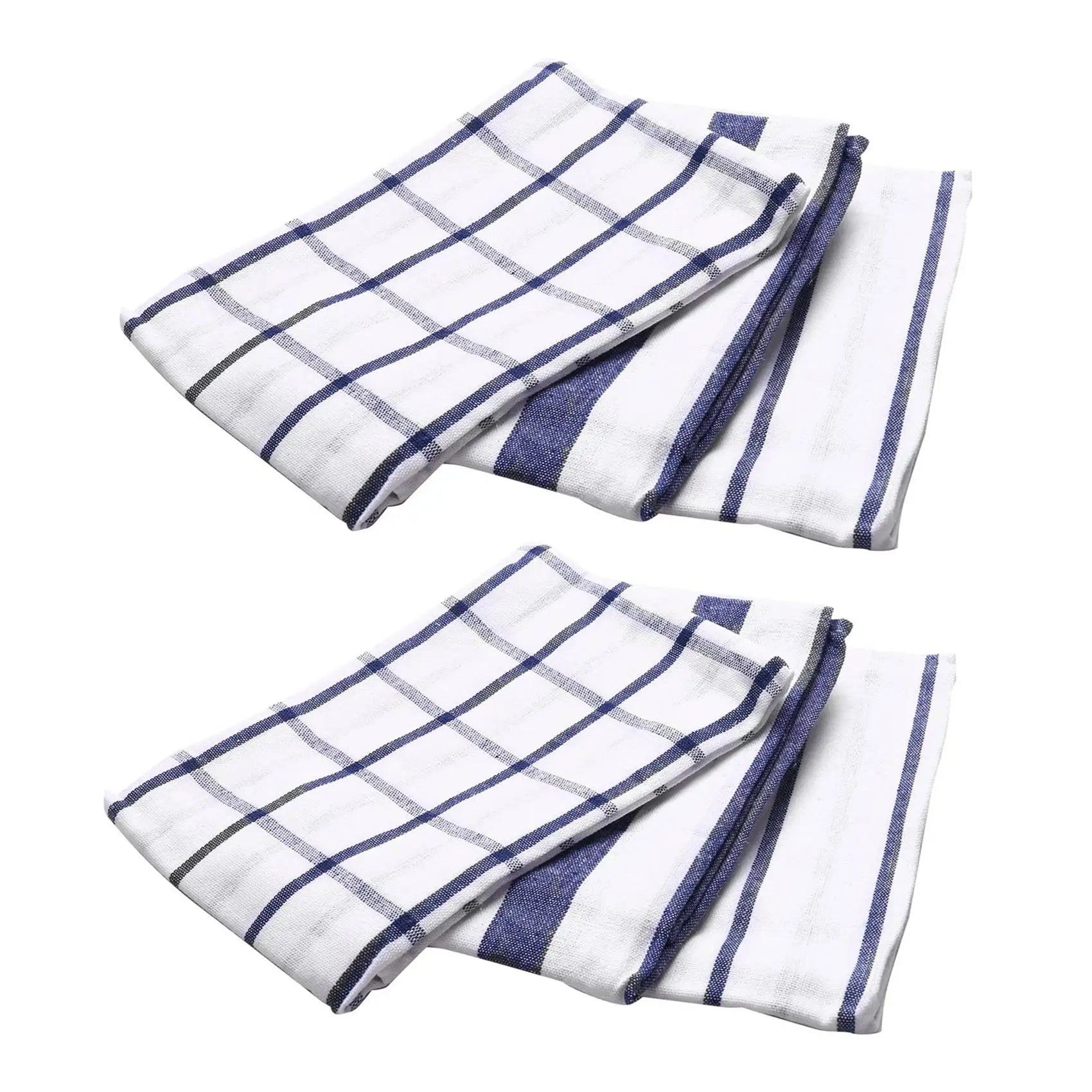 AFOURT-6Piece High Quality Blue White Plaid Striped Tea Towel Kitchen Towel Napkin Table Cloth 100% Cotton Woven Fabric