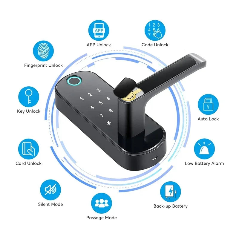 Tuya Smart Fingerprint Door Lock App Remote Control Keyless WIFI Digital Touchscreen Lock NFC with 2 IC Cards IP68 Waterproof