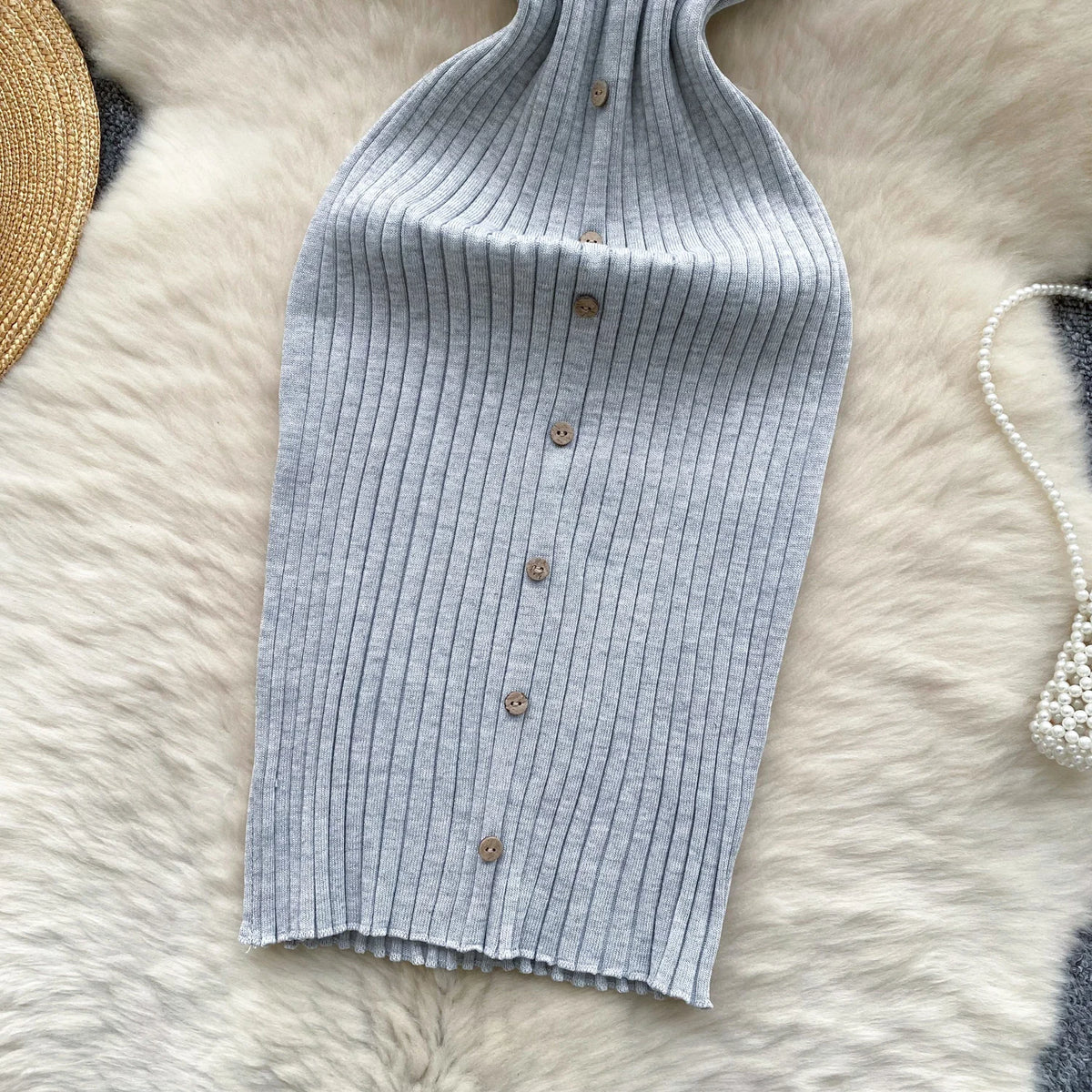 2025 New Pink Solid Button Front Spaghetti Dress Sexy Knit Slash Neck Mini Dress Bodycon Women's Clothing Outfits Ruffles