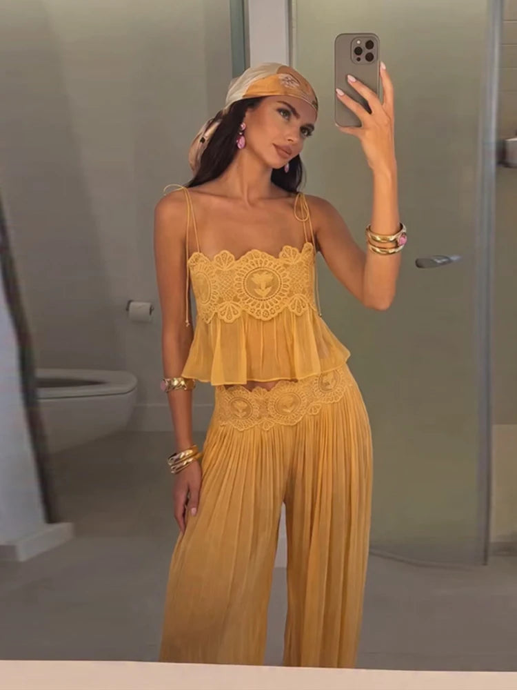 Lace Patchwork Pleated Slip Long Dress Women Sexy Spaghetti Strap Sleeveless Backless Loose Evening Dresses Chic Ladies Vestidos