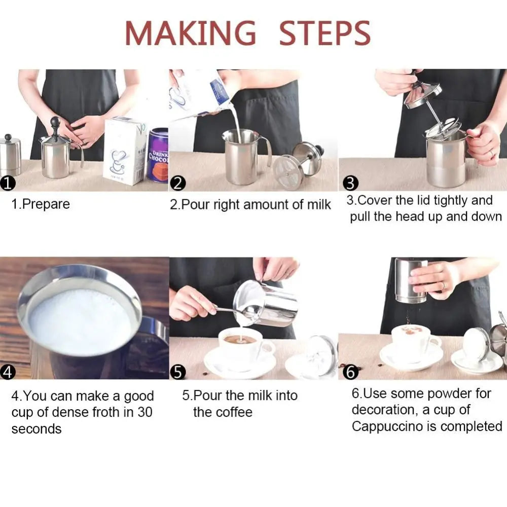 Double Mesh Stainless Steel Milk Frother Professional Modern Simplicity Manual Milk Frother Handheld Design