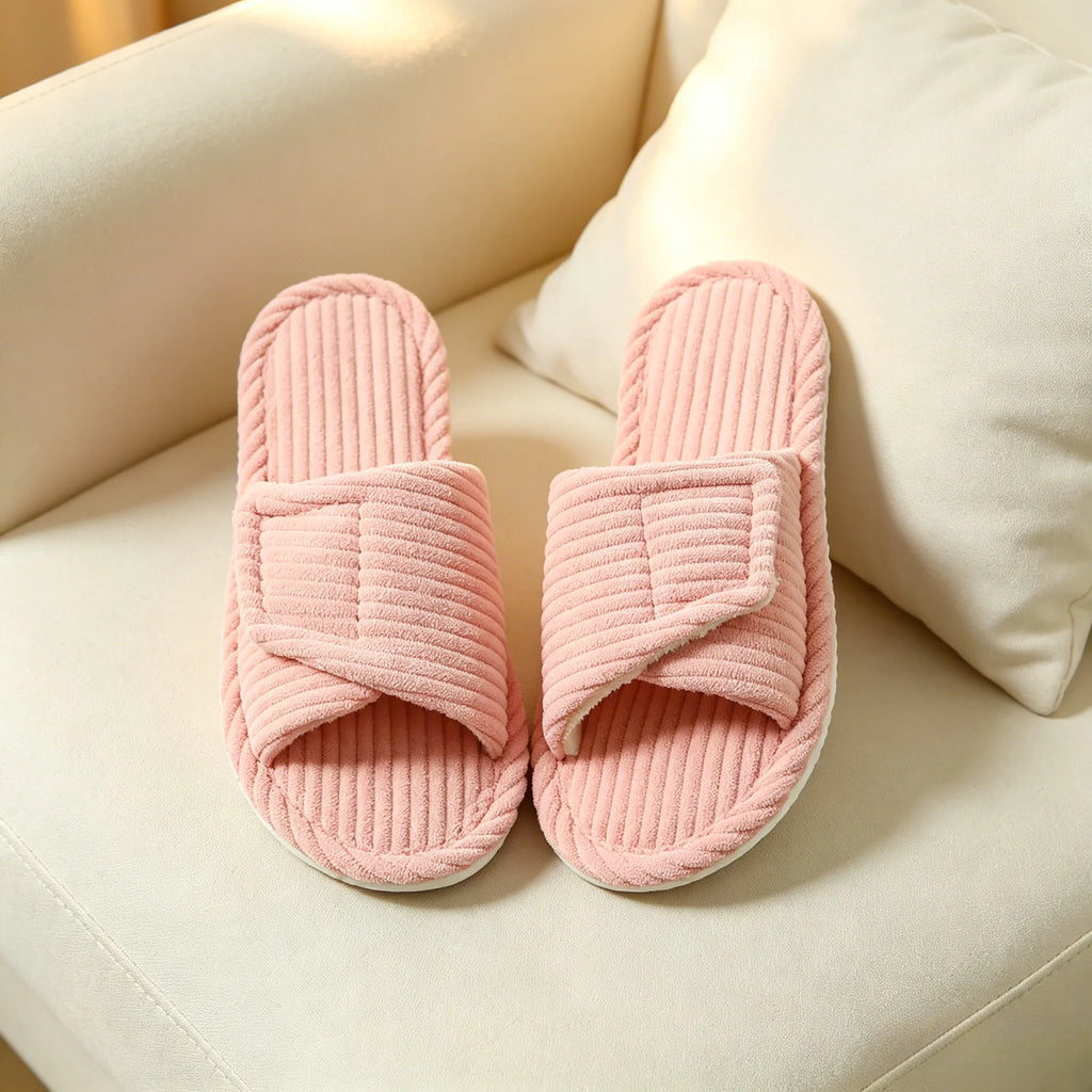 Winter Women's Corduroy Orthopedic Slippers with Arch Support Velcro Adjustable Open Toe Shoes Cotton Home Flat Slides