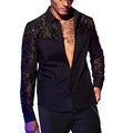Sexy See Through Mesh Shirts Mens Long Sleeve Embroidery Mesh Lace Shirt For Men Spring Autumn Fashion Buttoned Lapel Cardigans