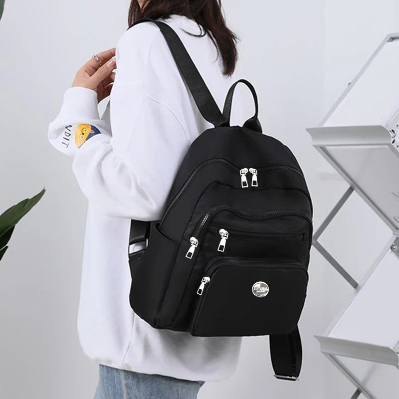 Black Brown Classic Grid Print Small Backpack Multi Zipper Pockets, Casual Fashion Daypack Holds Phone Cosmetic Essentials