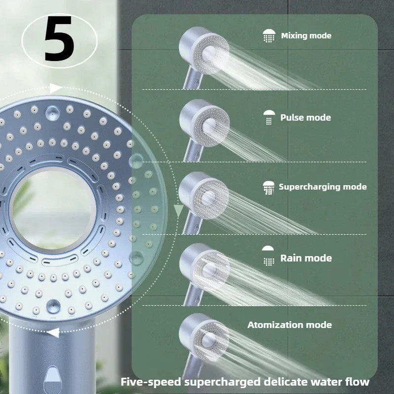5 Modes Shower Head High Pressure Showerhead Portable Filter Rainfall Faucet Tap Bathroom Bath Home Bathroom Accessories