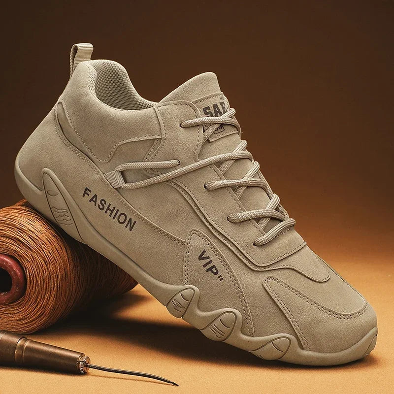 Waterproof Sneakers Lace Up Leather Casual Sneakers for Men Casual Motorcycle Shoes Waterproof Leather Ankle Boots for Men