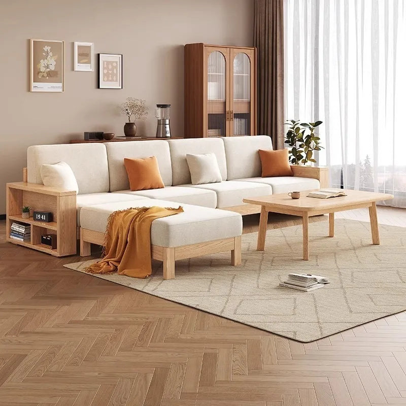 White wax solid wood sofa combination, small apartment winter and summer modern living room dual-use