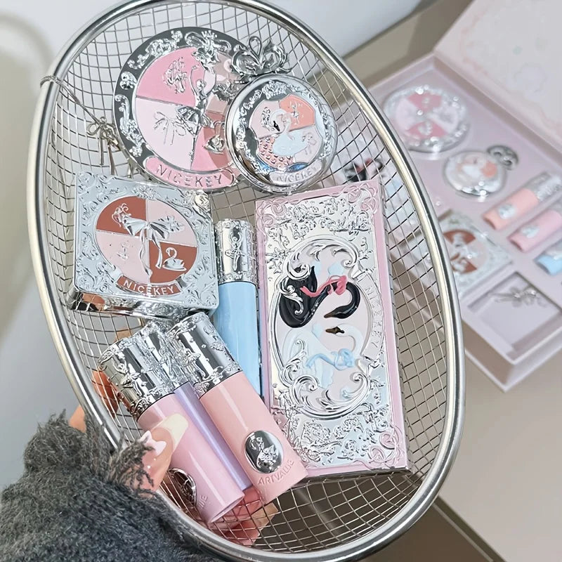 Swan Ballet 9‑Piece Makeup Gift Set for Women & Beginner Students, All‑in‑One Cosmetic Kit: Eyeshadow, Pressed Powder, Lipstick, Blush. Perfect Gift for Birthday, Valentine’s Day, Halloween, Exquisite Party Present