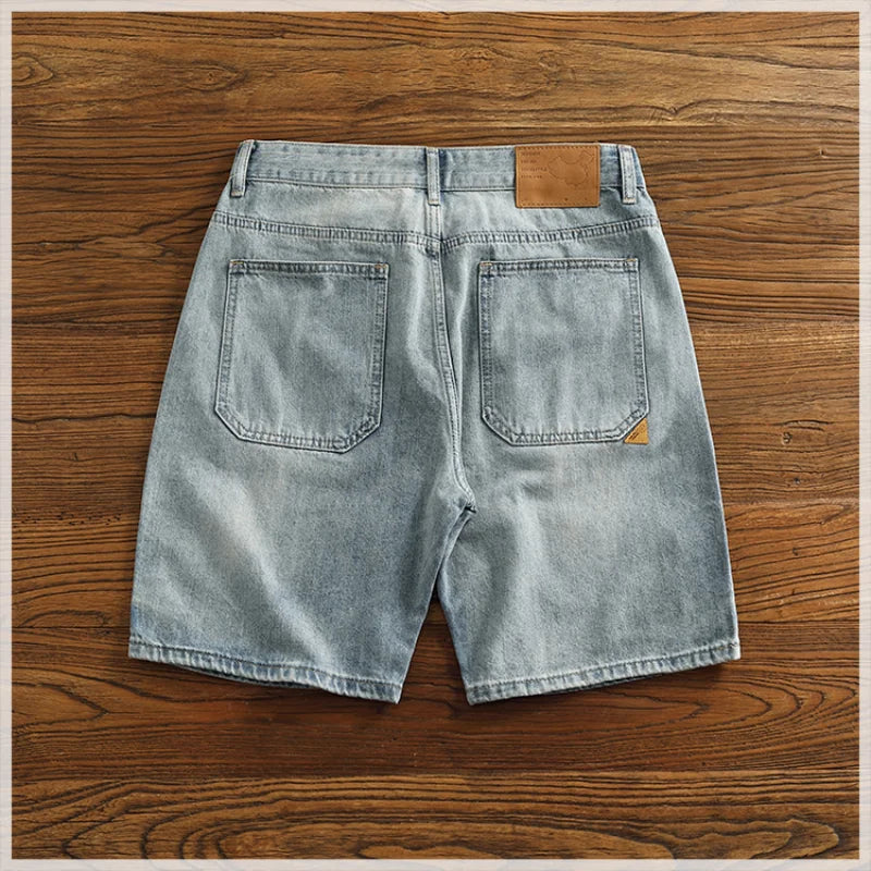 Retro classic summer casual medium pants five quarter pants fashion loose straight leg light denim shorts men's fashion