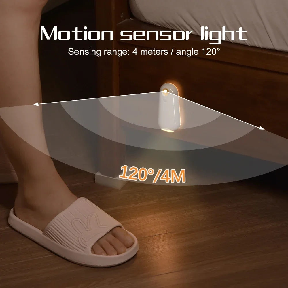 LED Motion Sensor Light Rechargeable RGB Night Light 8 Colors Adjustable IPX3 Waterproof for Toilet Stairs Bedroom Entrance