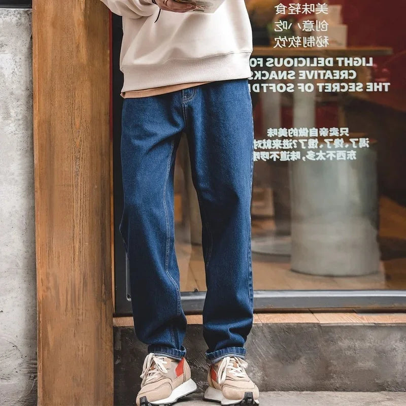 Maden Vintage Washed Denim Jeans 12.8 oz Retro Loose Straight Trousers Baggy Pants Oversize 28-38 Fashion Men’s Clothes 2 Colors