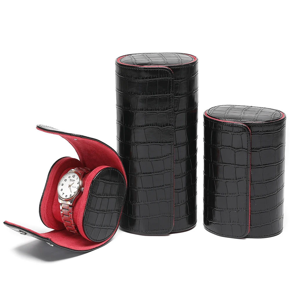 Luxury Crocodile Watch Storage Box Custom Name Travel 1 2 3 Slots Watches Roll Aligator PU Leather Brand Watch Display Case Bag