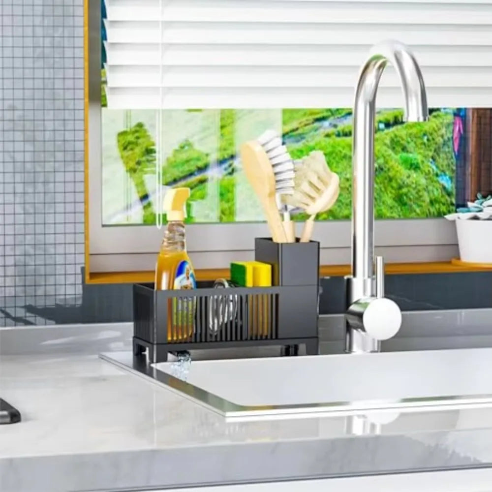 Well-ventilated Kitchen Sink Organizer Plastic Sponge Holder Kitchen Drain Rack Space-saving Dish Soap Dispenser Dishcloths