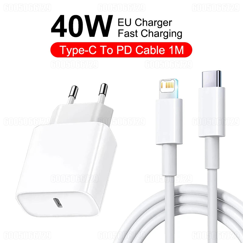 Original 40W Fast Charger Type C Adapter For iPhone 18 Pro Max 17 Pro Max Duo 17 Air 15 14 13 12 16 Pro Max USB C Charging Cable
