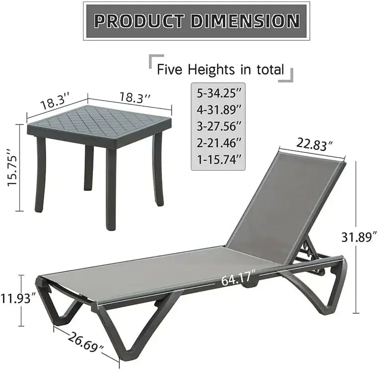 BestsellerBestseller[XMSJ]Aluminum Patio Chaise Lounge with Side Table, 5 Position Adjustable Backrest and Wheels, All Weather O