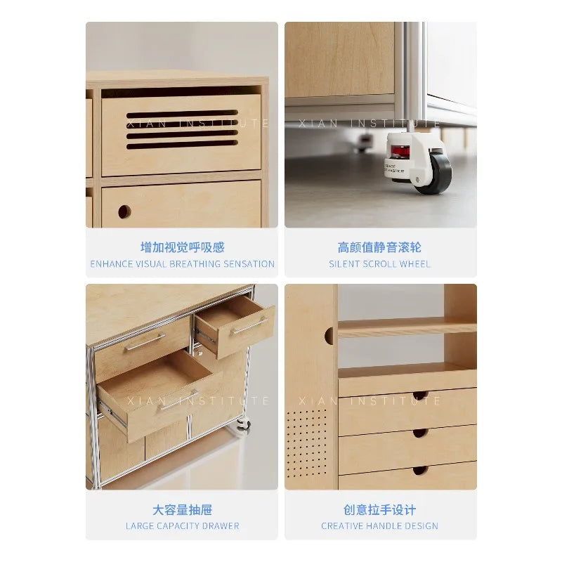 Log wind living room chest cabinet birch ocean board multi-functional locker movable combination cabinet