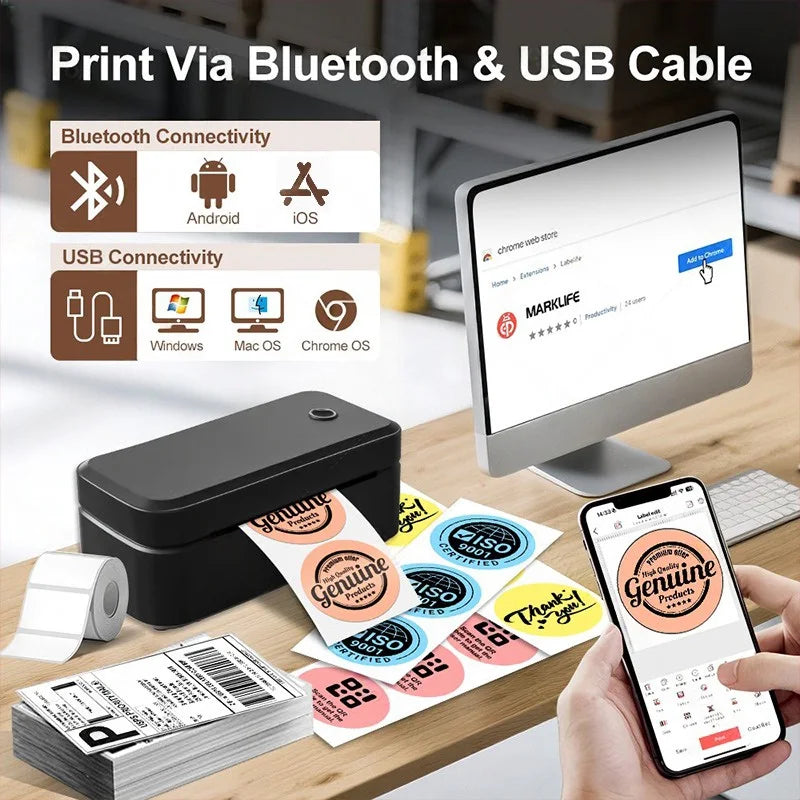 Marklife Thermal Label Printer X4 Small Shipping Label Printer For 4x6 Packages Printing Bluetooth & Automatic Label Recognition