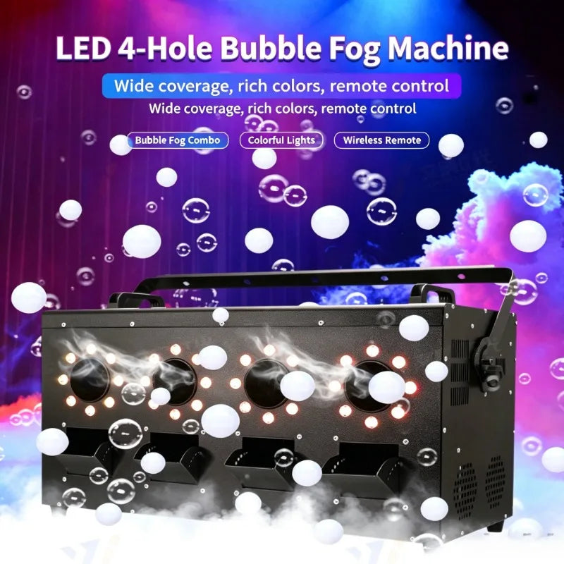 Stage Fog Bubble Machine - Four Nozzle Led Fog & Bubble Maker - Professional Performance, Wedding, Bar, Large-scale Bubble