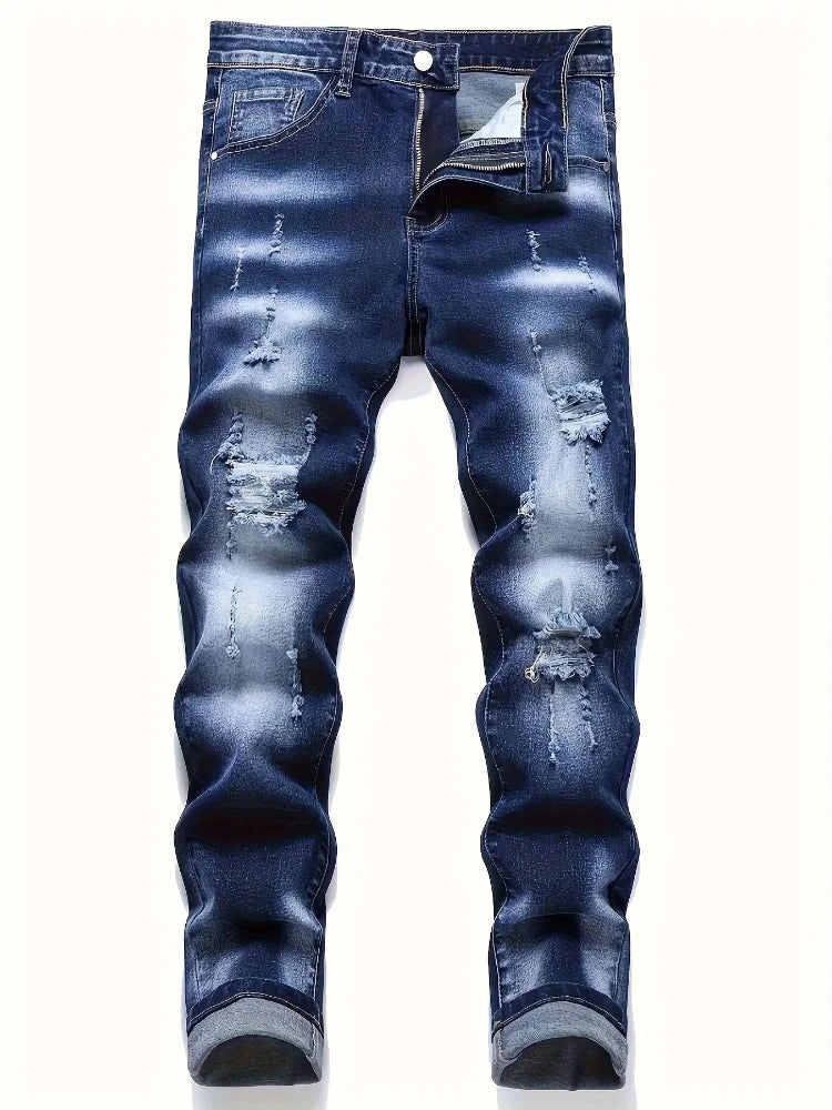Riding Motorcycle Mens Pants Hip Hop Ripped Skinny Jeans Breathable Casual Fashion Blue Denim Trousers Streetwear Men Clothing