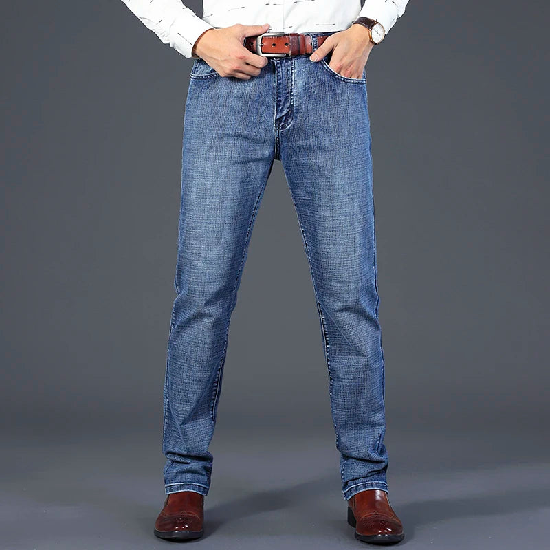 Men Fashion Straight Jeans Men 2026 New Stretch Slim Fit Pants Comfortable Soft Business Denim Trousers Male Brand Clothing