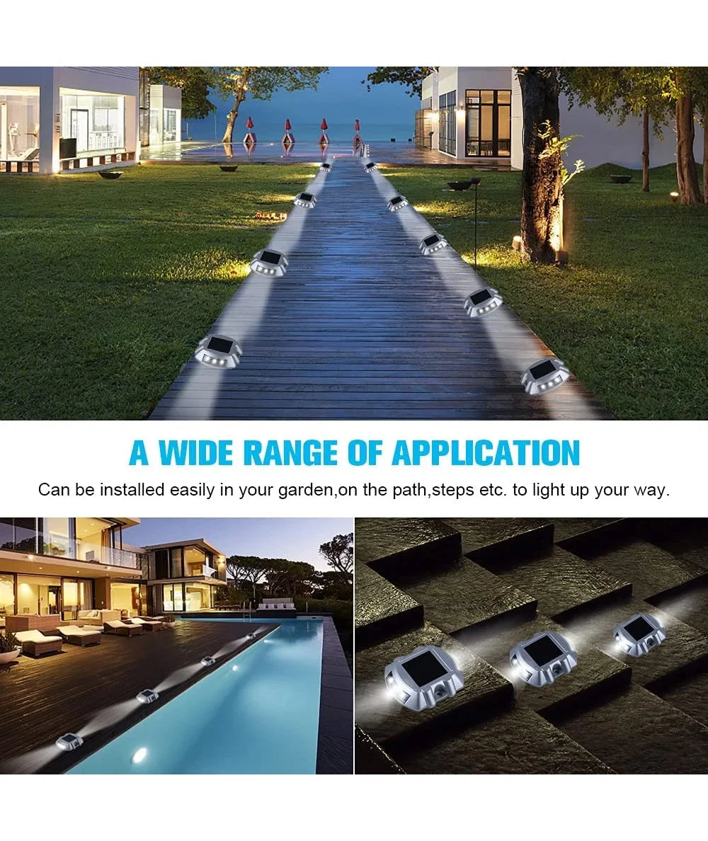 Smart Solar Road Studs with Motion Sensor - 6 LED Auto-Dimming Warning Lights IP68 Waterproof for Driveways/Parking Lots