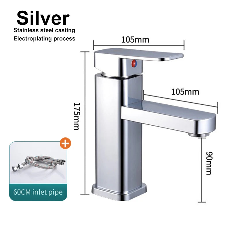 Stainless Steel Bathroom Faucet with Hot And Cold Water Outlet Valves Versatile Sink Faucet for Bathroom Cabinet And Basin