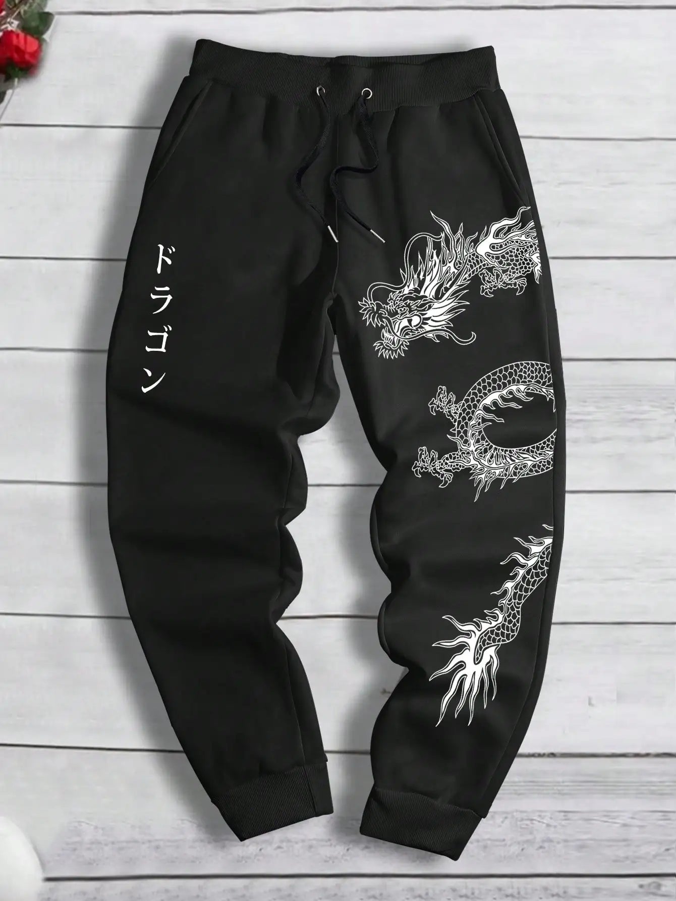 Fashion Dragon Print Harajuku Versatile Solid Color Daily Outdoor Running Fitness Breathable Casual Comfortable Men Sports Pants