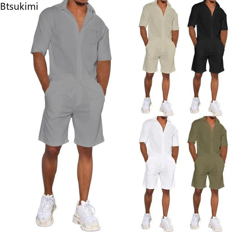 2026 Men's Summer Solid Casual Sets Comfy Cotton Linen Short Sleeve Lapel Shirt and Shorts Two Piece Sets Men Loose Sport Outfit