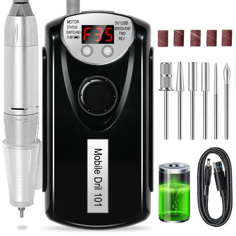 Electric Nail Drill Machine Professional Nail Drills For Gel Nail Polish Rechargeable Portable Nail File, Manicure Tool 35000RPM