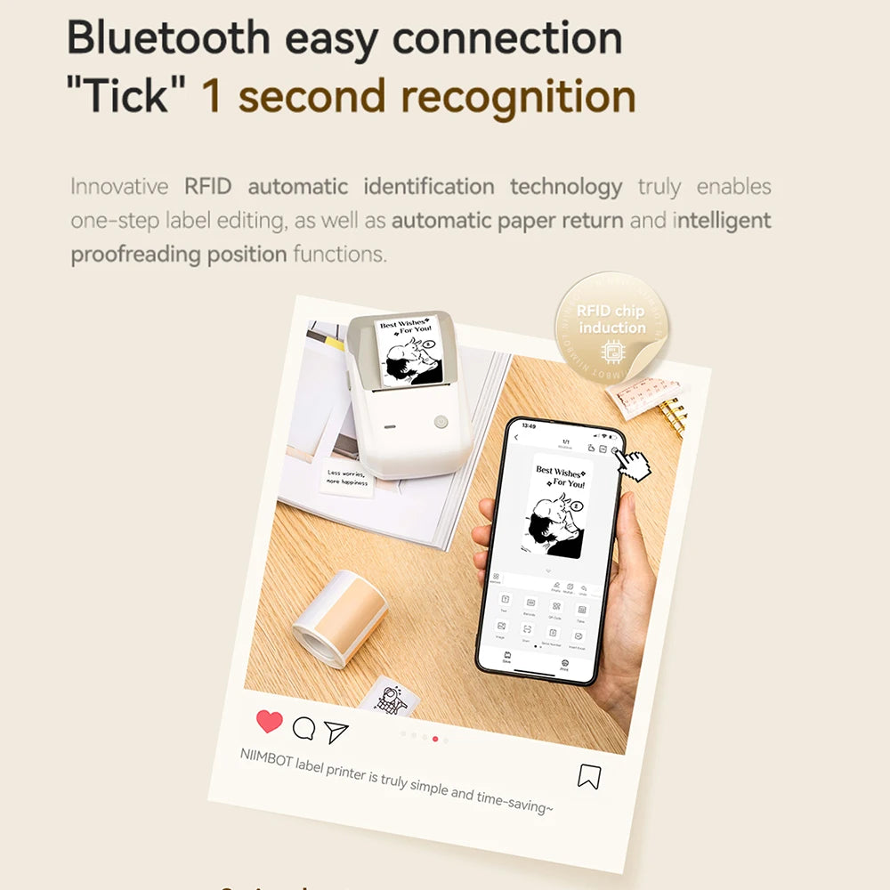 Niimbot B1/B1 Pro Inkless Label Printer Wireless Self-adhesive Label Maker DIY Price Tag Barcode Printing for Home Business