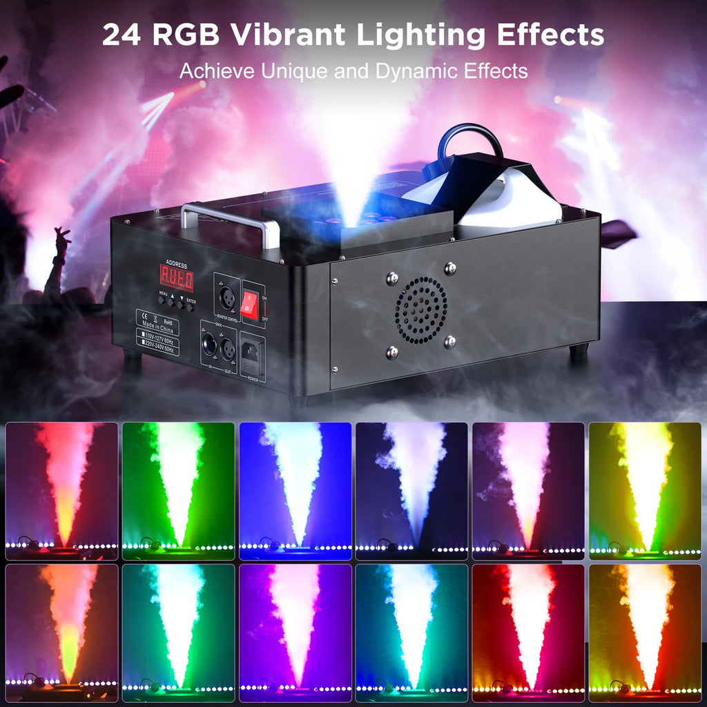Yiflamefly 1500W Smoke Machine With 24RGB LEDs Vertical Fog Machine Stage Lighting  Spray Fogger For DJ Show Weeding Party Show