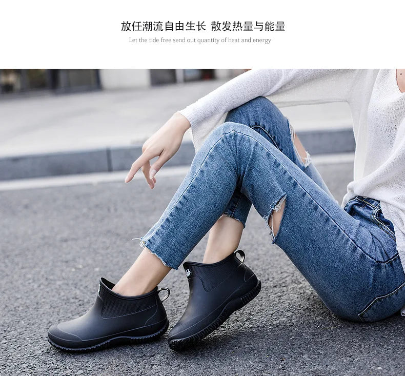 Men's Rain Boots Women's Ankle Water Shoes Non-slip Waterproof Safety Work Shoes Warm Cotton Platform outer wear Couple Lovers