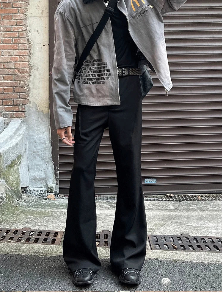 Mauroicardi Spring Autumn Long Black Soft Flare Pants for Mens with High Waist Korean Fashion Smart Casual Chic Trousers 2024