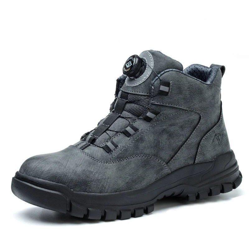 WOUDHONY Work Shoes Men Anti-smashing Anti-puncture Safety Shoes Rotating Buttons Autumn Winter Protective Work Safety Boots