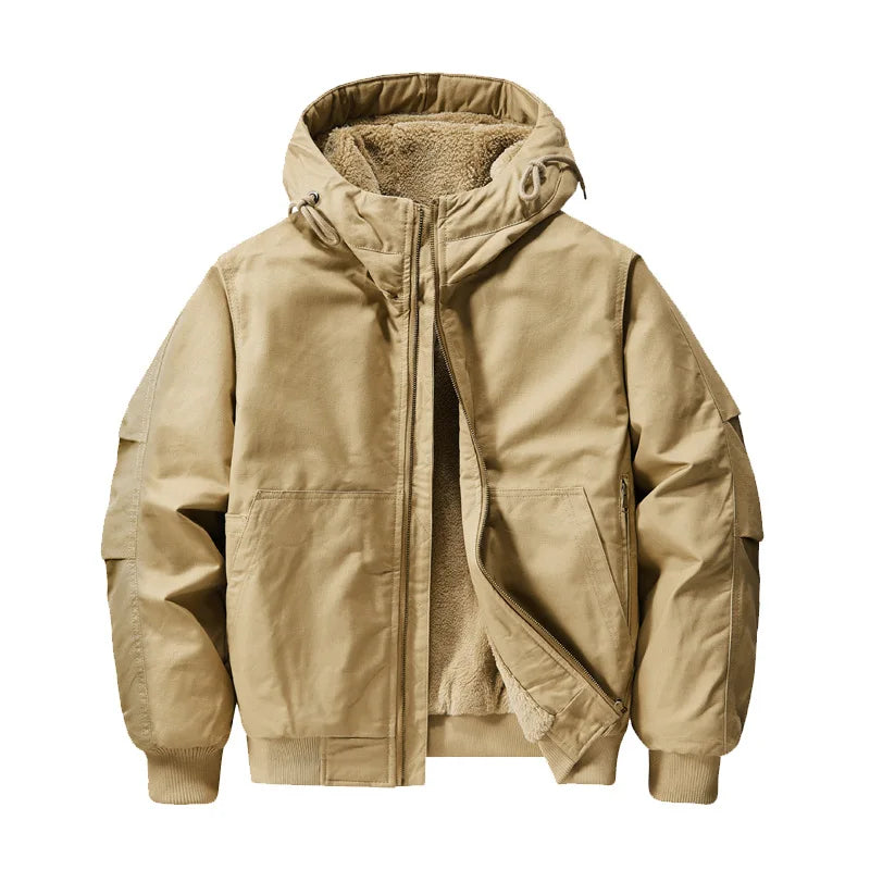 New 2026 Men's Thicken Warm Cotton Jackets Autumn Winter Fleece-lining Loose Casual Hooded Cargo Coats Men Parkas Jackets M-6XL
