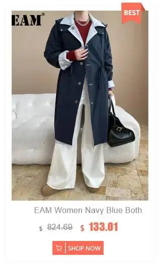 EAM Japanese Style Turn-Down Collar Double Breasted High-Low Hem Cropped Trench Coat Women's Jacket 2026 Autumn New