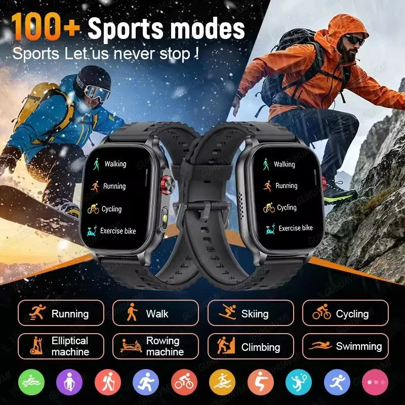 New1400mAh Military Grade Smart Watch 600 hours Battery Life 5ATM Waterproof BT Call Alert LED Flashlight 100+Sports Watches Men