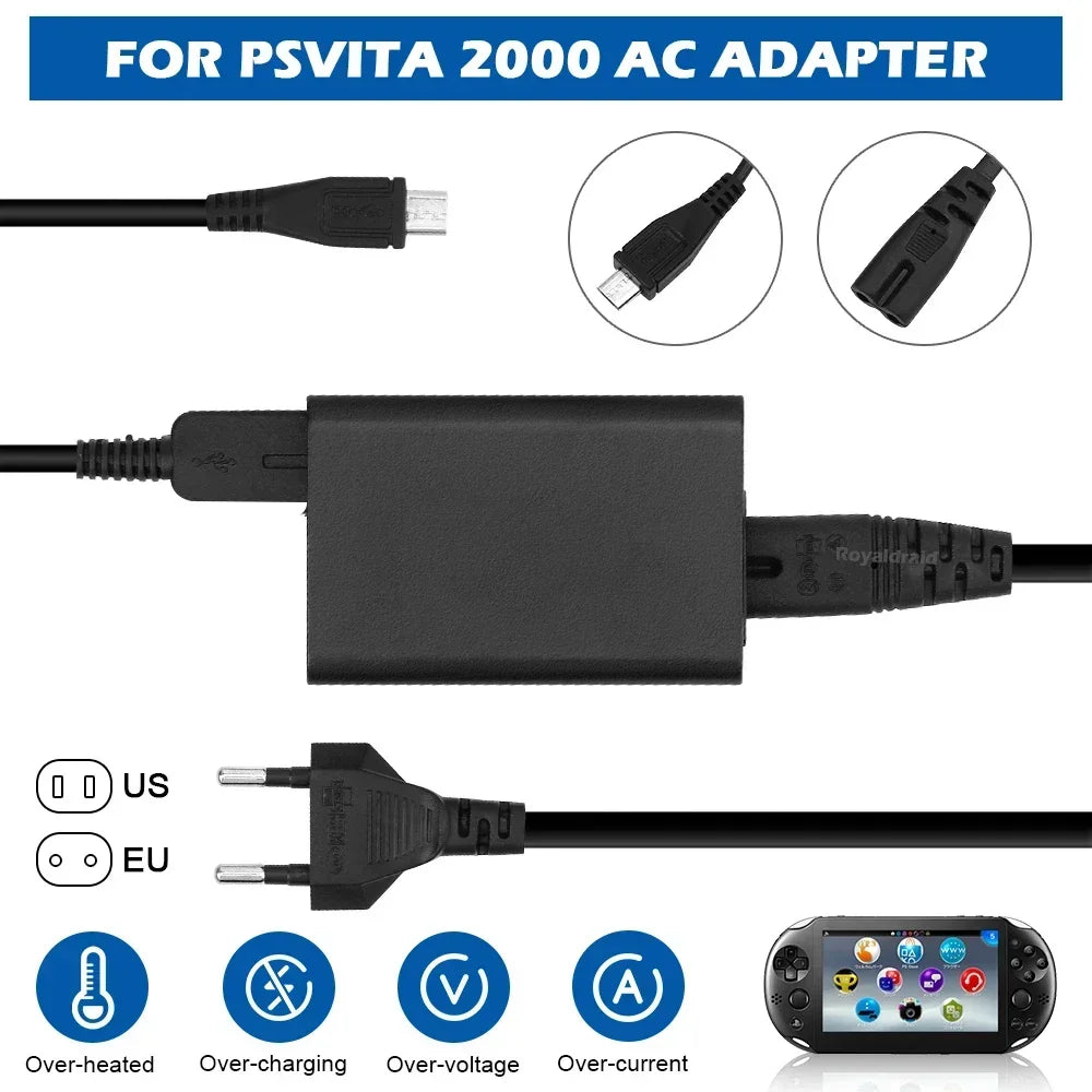 EU US Plug Home Charger Power Supply 5V AC Adapter USB Charging Cable Cord For Psvita Slim PS Vita 2000 PSV 2000