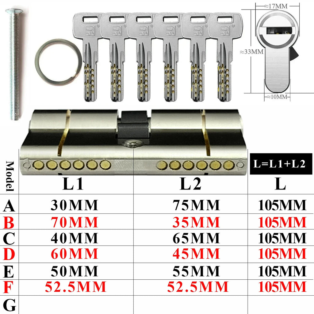 Customize the same key to open all cylinder doors European standard high quality Door lock 11-pin anti-theft lock cylinder