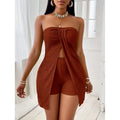 Wrapped Chest Top Shorts Two-piece Set Summer Women's New Solid Color Sleeveless Casual Long Slit Top Shorts Set Костюм Женский