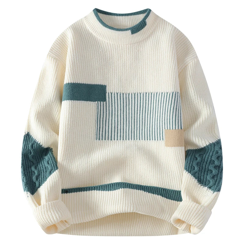 Upgraded Versio Knitted Sweater Fashion Patchwork Knitting Mock Neck Pullovers Autumn Winter Daily Casual Warm Pullover Sweaters