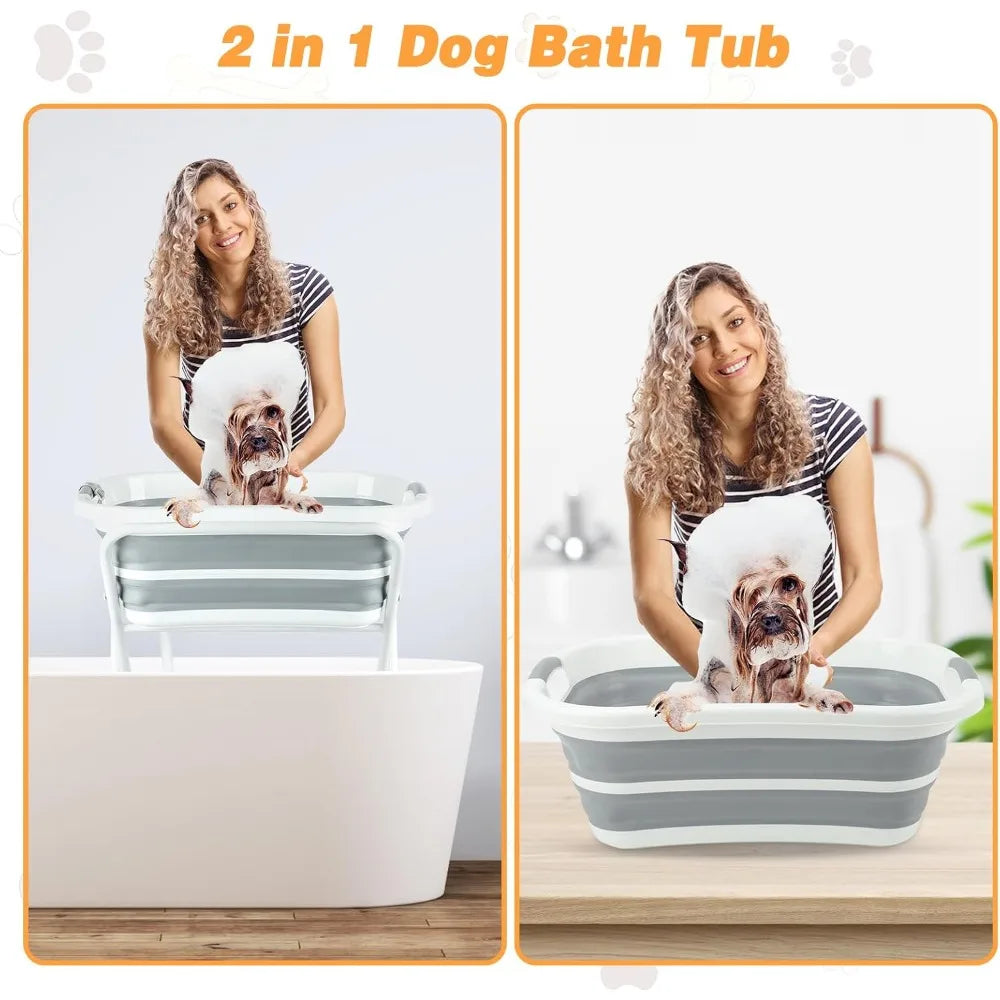 US Local Stock Portable Dog Bath Tub Elevated Collapsible Pet Washing Station with Drainage for Bathing Shower Grooming Puppy