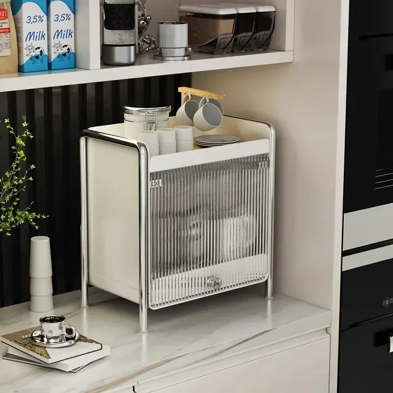 New Drawer Organizer Deluxe Desktop Makeup Organizer Kitchen Shelf Dustproof Mug Tea Set Coffee Drawer Countertop Organizer