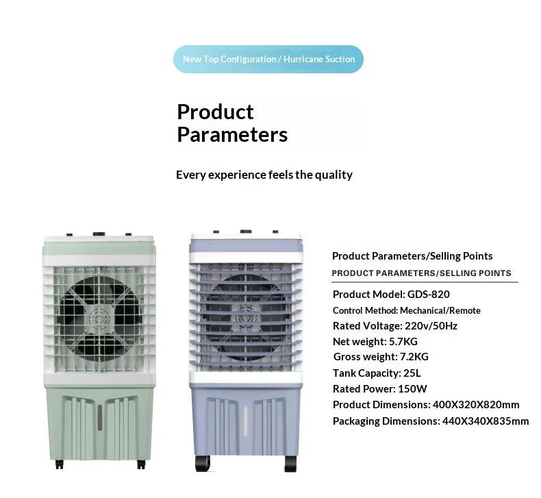 3-in-1 Portable Evaporative Air Cooler 25L Large Water Tank Cooling Fan with Remote Control for Home Office Workshop 110V/220V